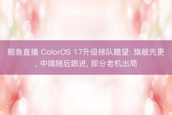鲸鱼直播 ColorOS 17升级梯队瞻望: 旗舰先更, 中端随后跟进, 部分老机出局